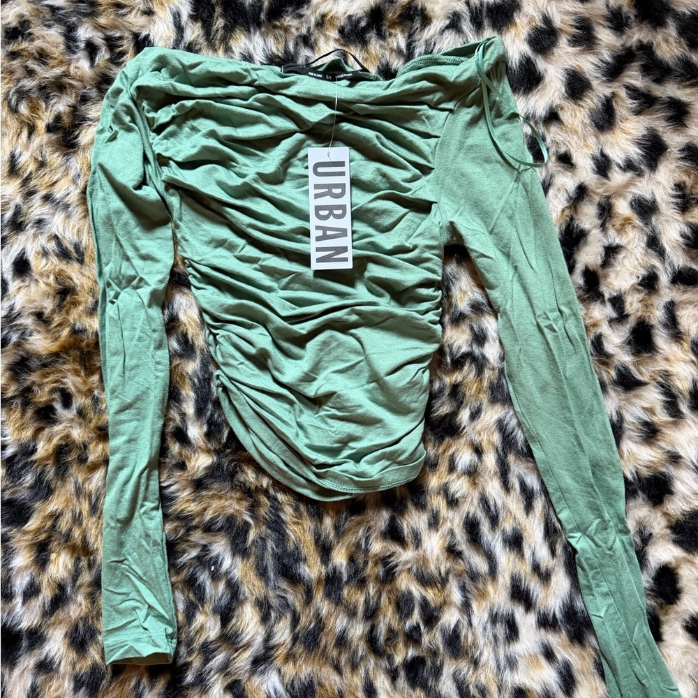 Urban Outfitters Sage Green Ruched Long Sleeve Top